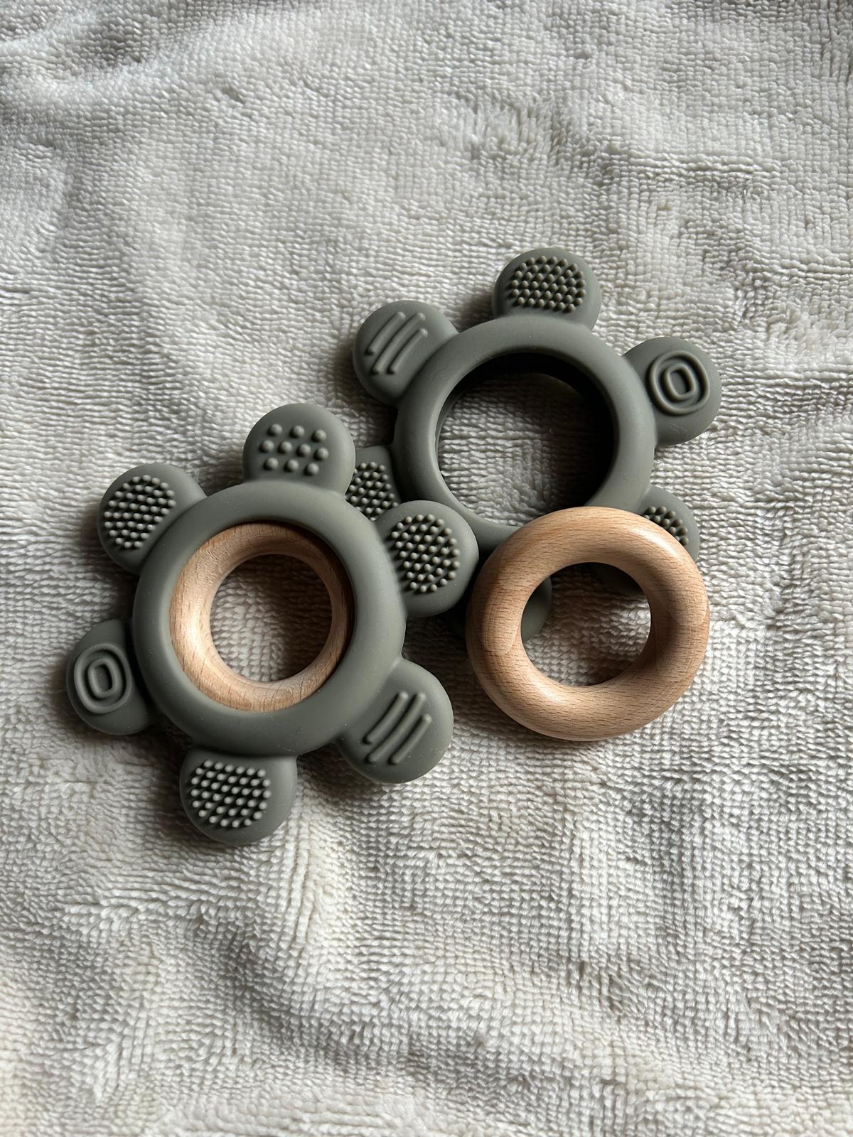 Bijtring siliconen hout groen