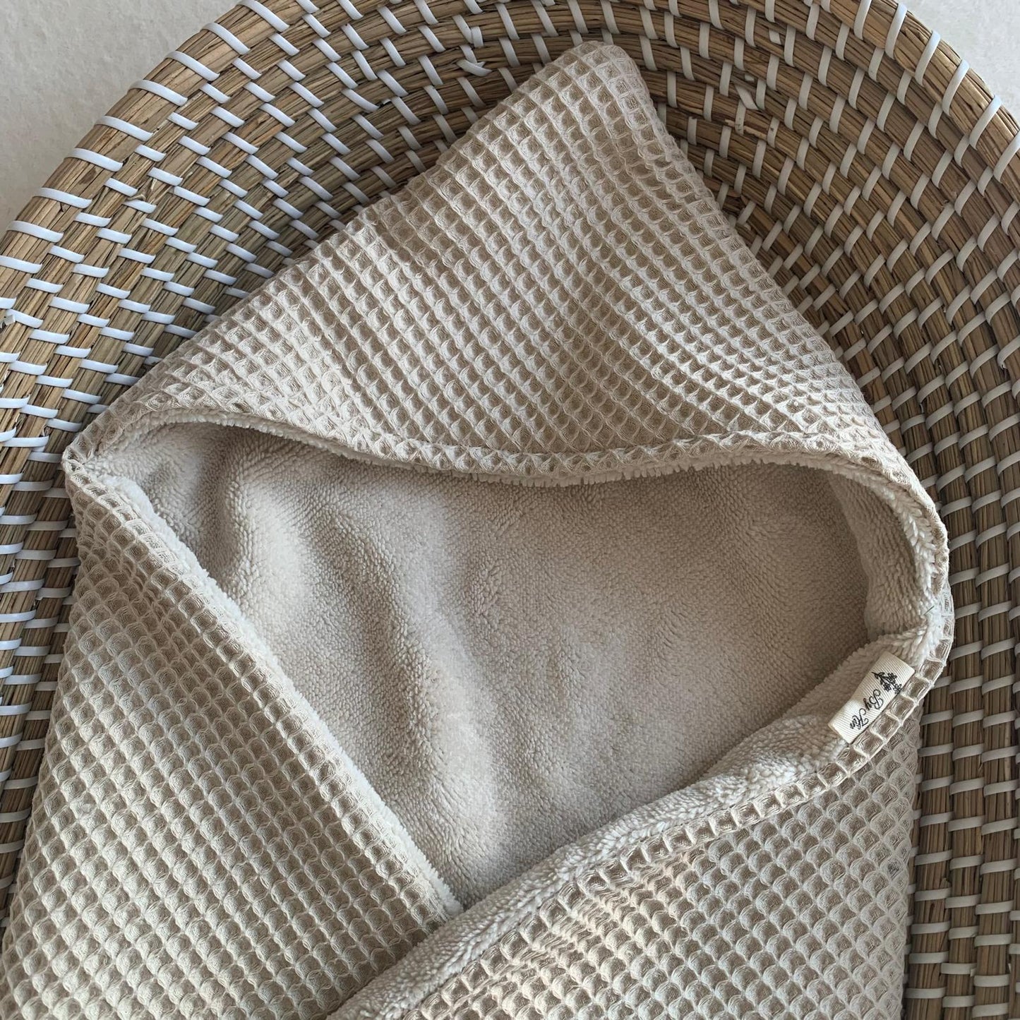 Handgemaakte Wikkeldoek Beige Bamboe fleece met wafelkatoen