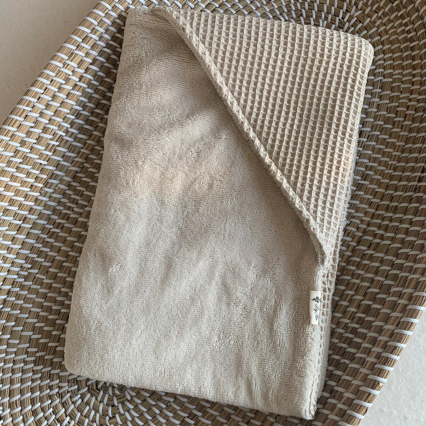 Handgemaakte Wikkeldoek Beige Bamboe fleece met wafelkatoen