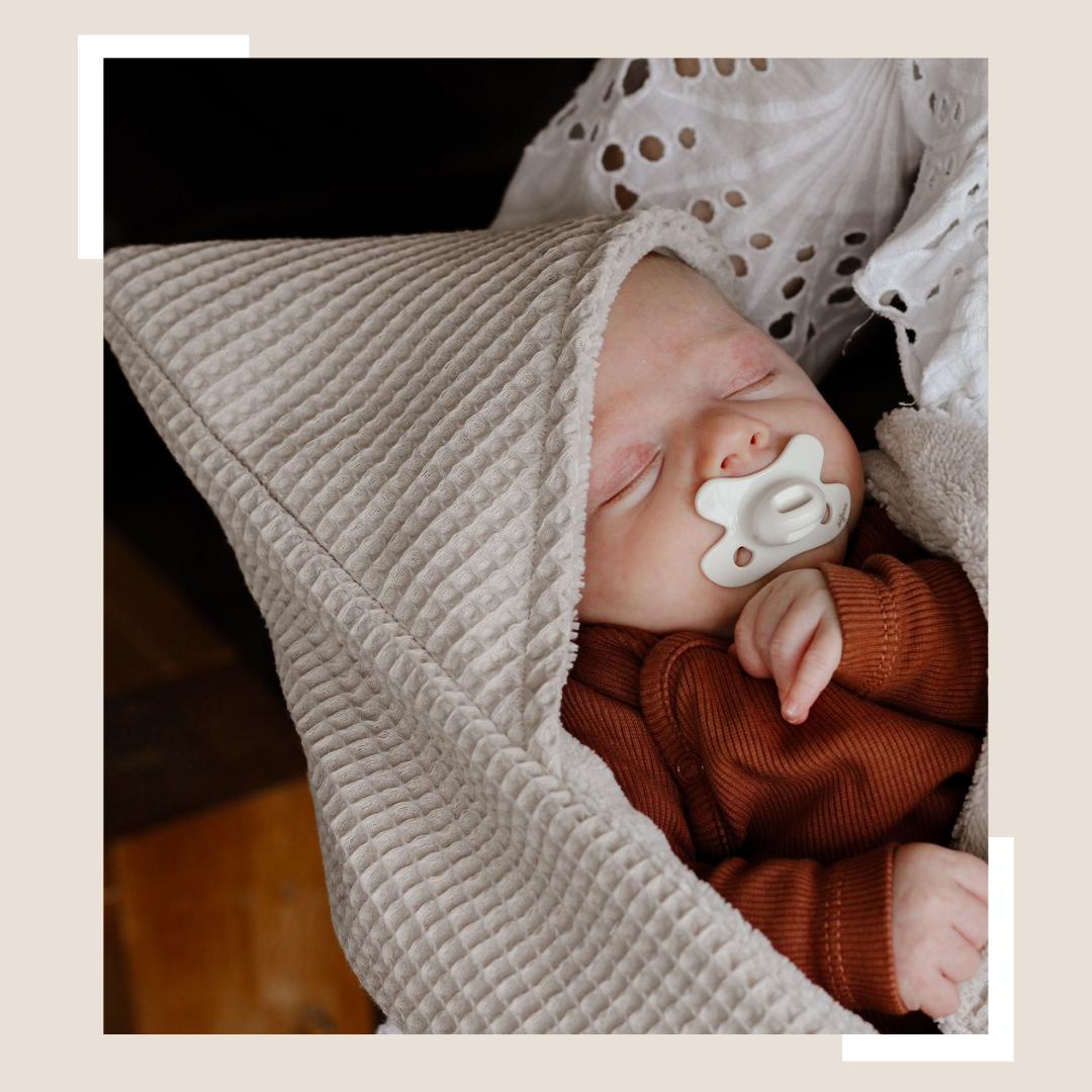 Handgemaakte Wikkeldoek Beige Bamboe fleece met wafelkatoen