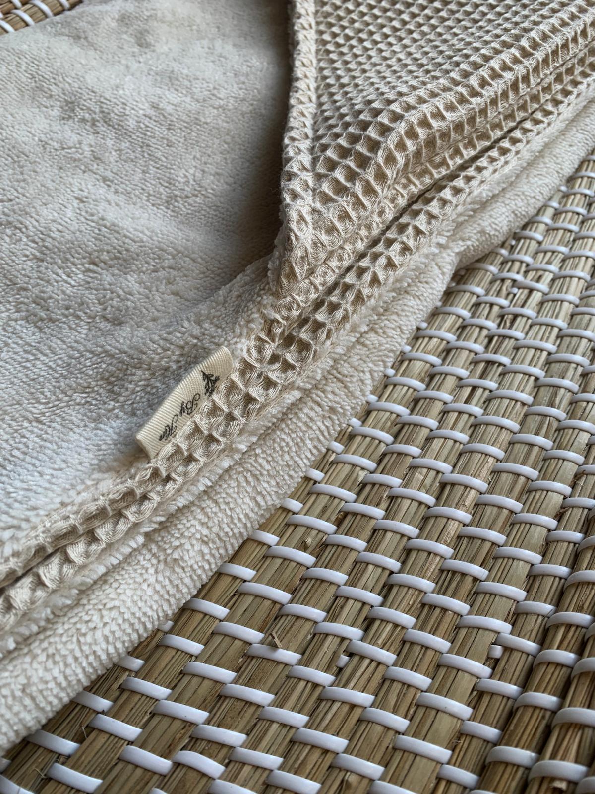 Handgemaakte Wikkeldoek Beige Bamboe fleece met wafelkatoen
